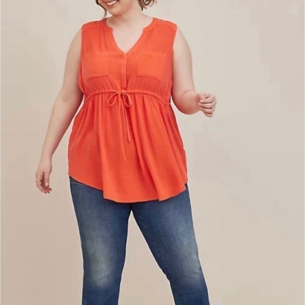 Torrid Emma Babydoll Rayon Slub Tie Waist Sleeveless Tunic Top 2x